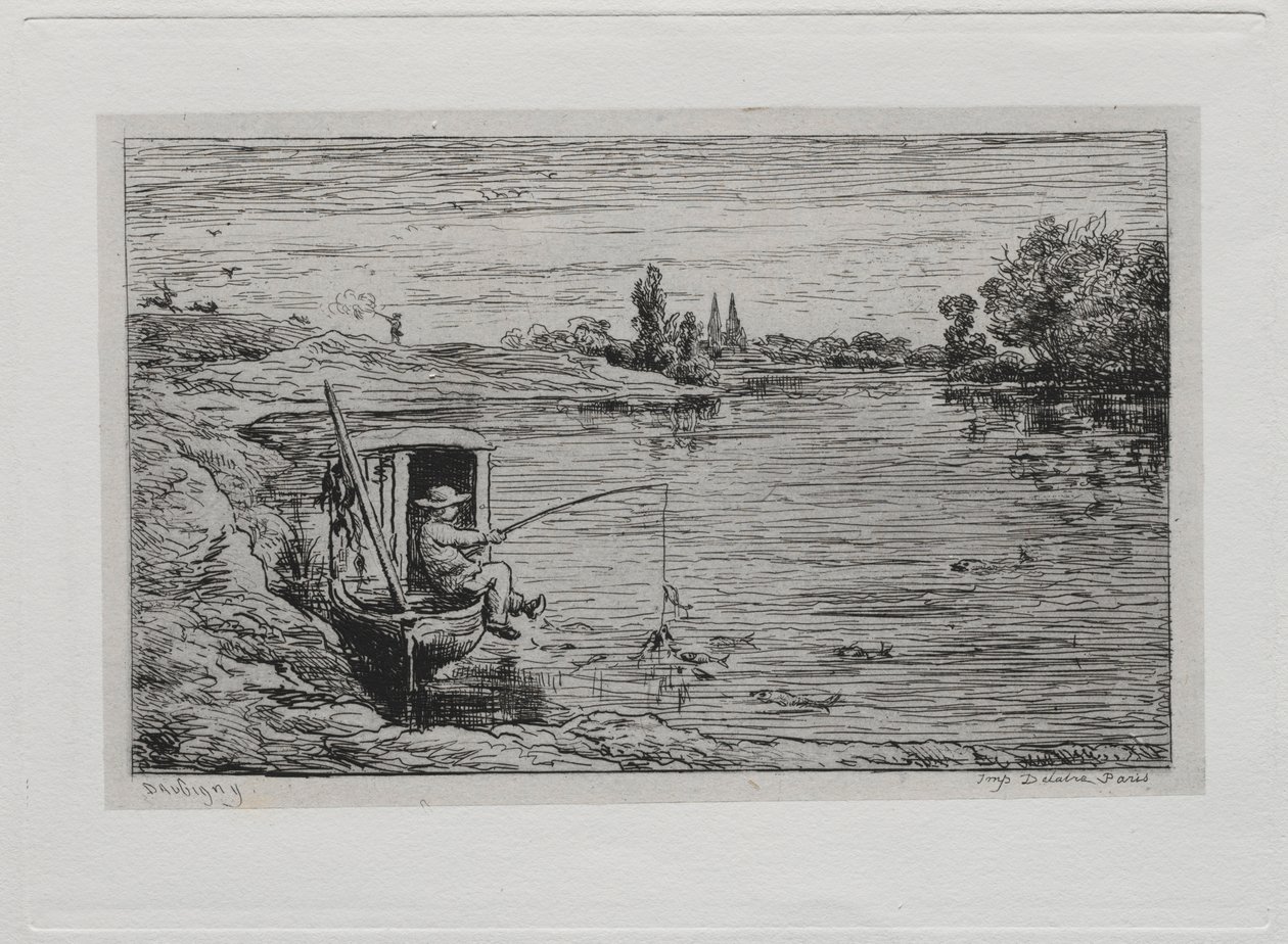 The Boat Trip: The Cabin Boy Fishing Line Fishing by Charles Francois Daubigny