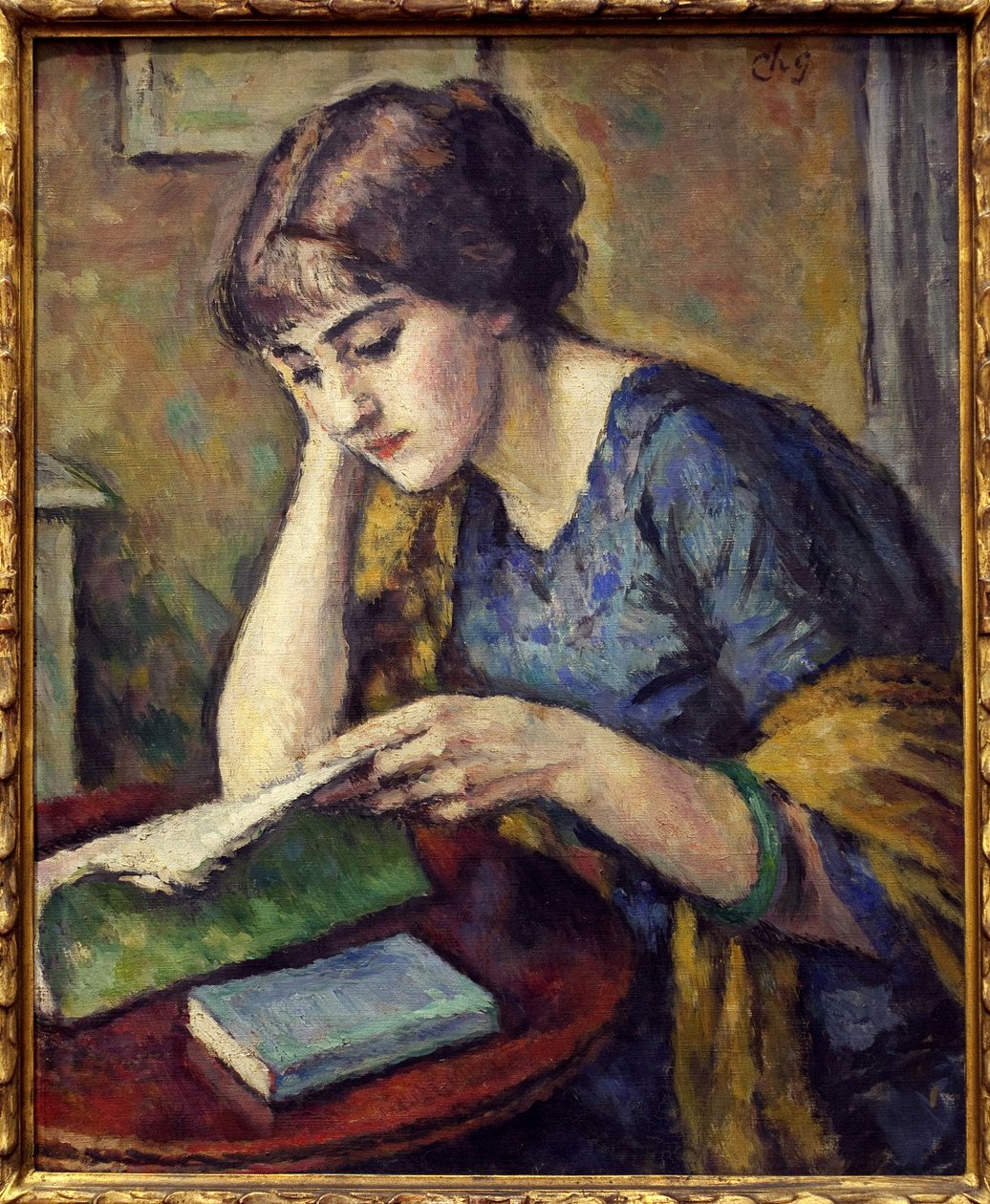Reading. Painting by Charles Guerin (1875-1939), Oil on Canvas by Charles Guerin