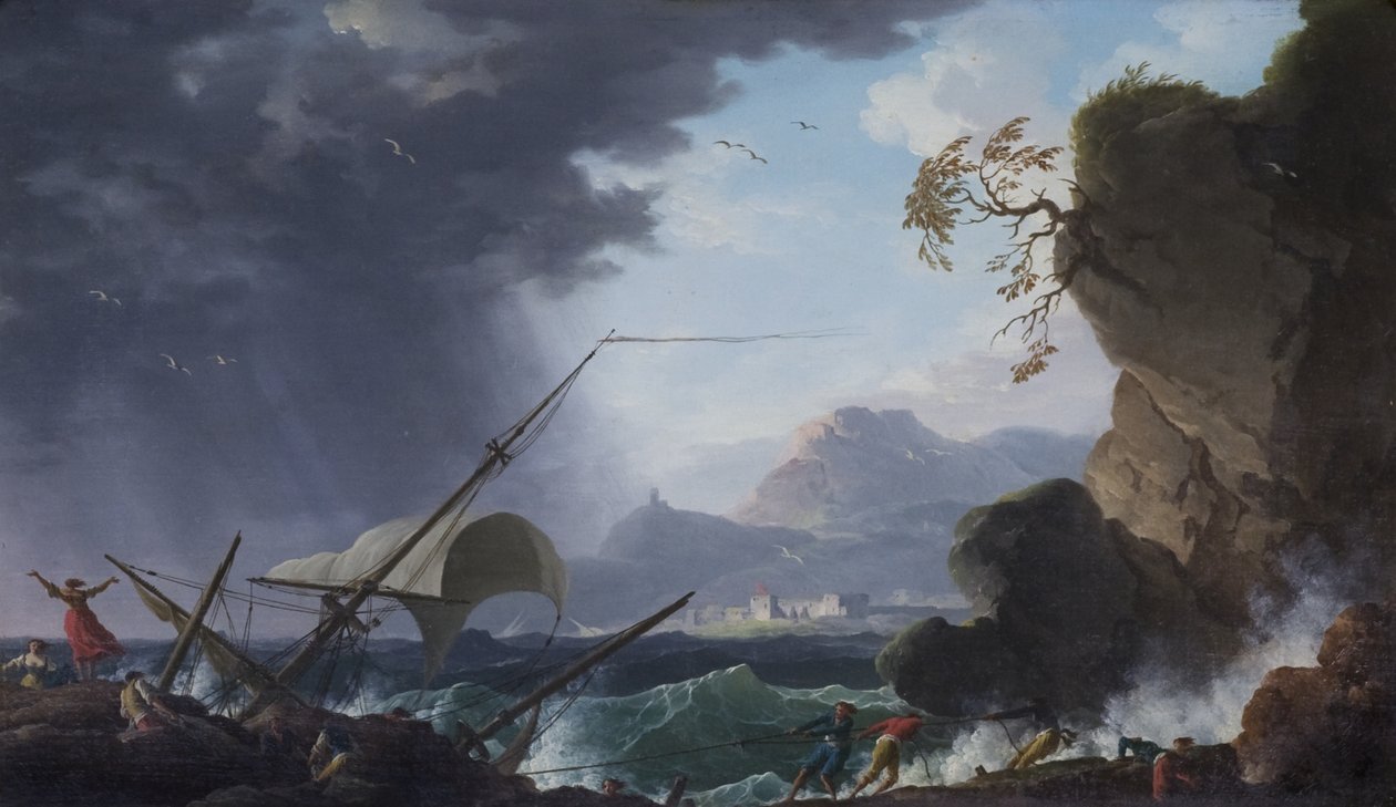 A Wreck on a Rocky Coast by Charles François Grenier de Lacroix