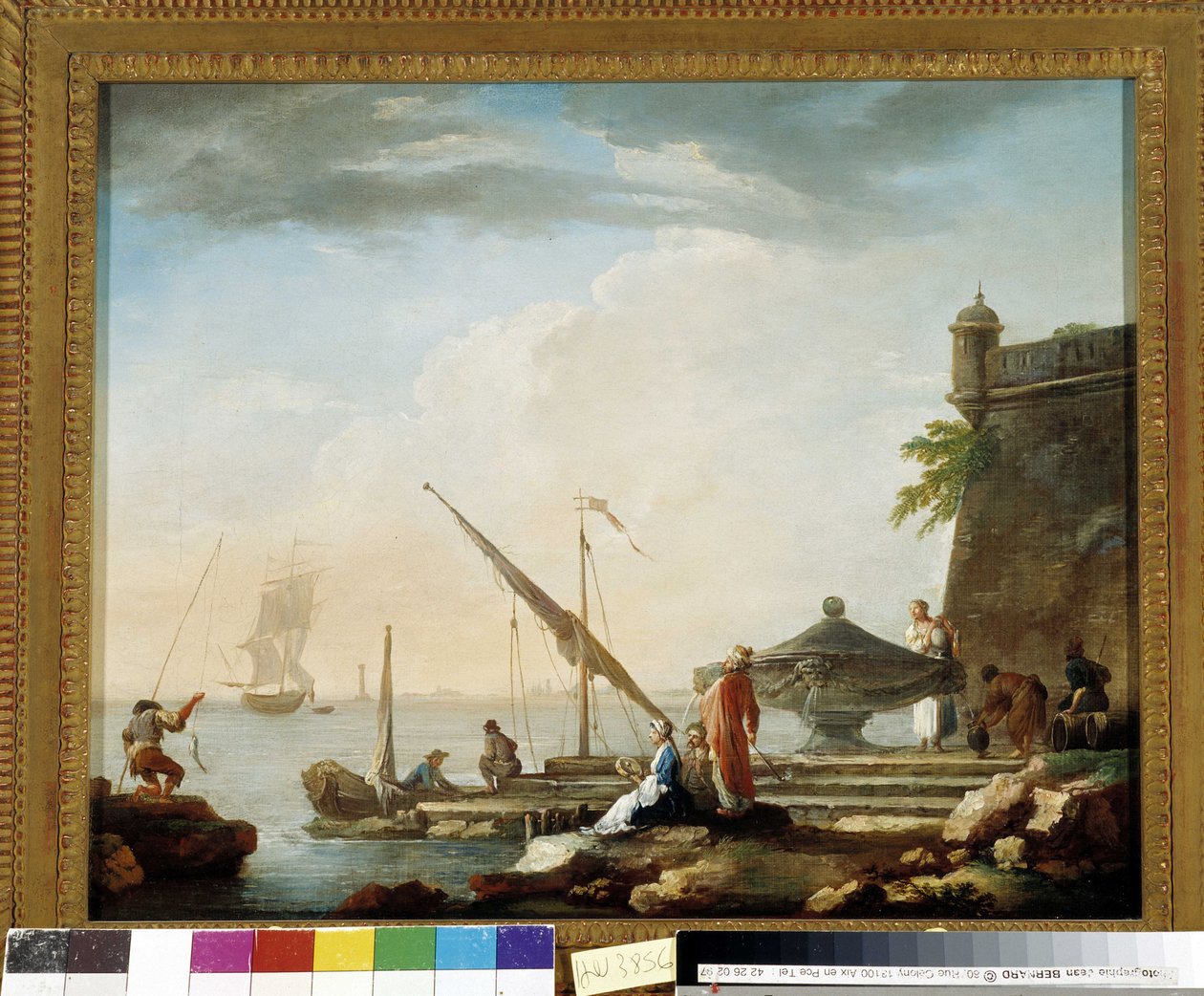 Mediterranean port at the fountain by Charles François Grenier de Lacroix