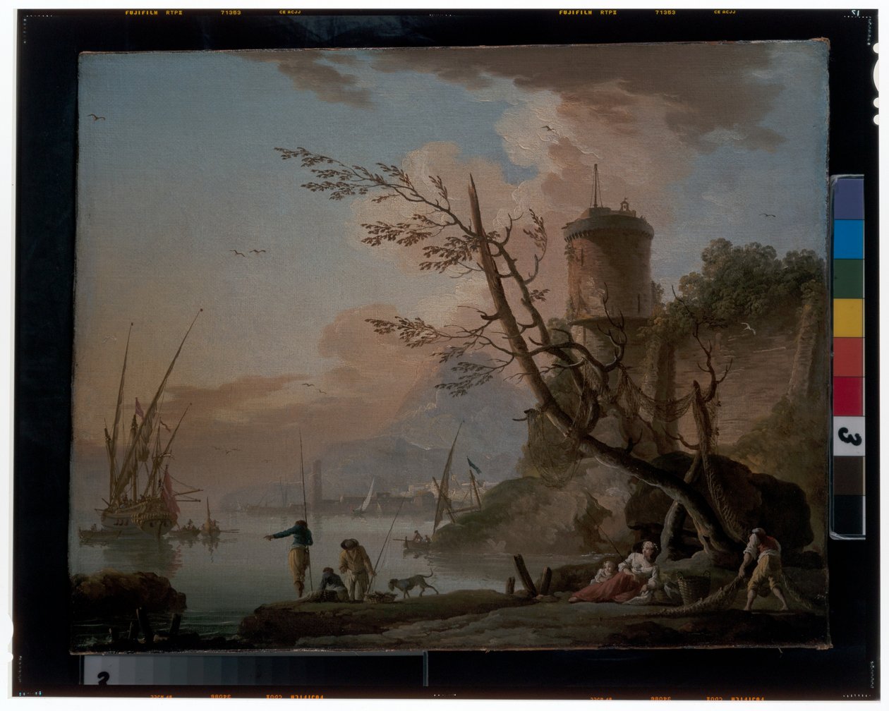 Men Fishing with Women Resting Beneath a Tower by Charles François Grenier de Lacroix