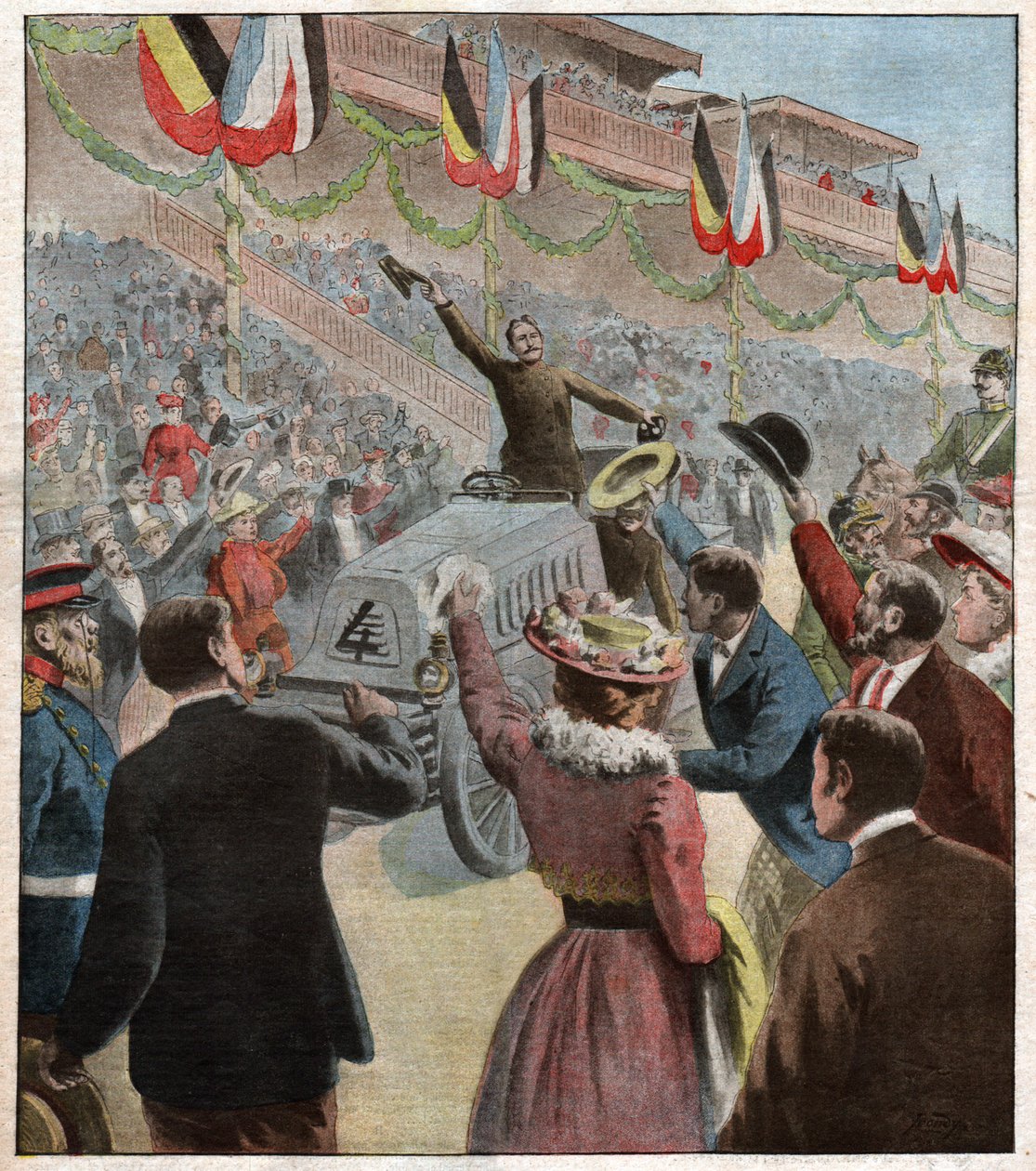 Arrival of Paris Berlin Race in Berlin: Winner Henry Fournier by Charles Gaston Yrondy
