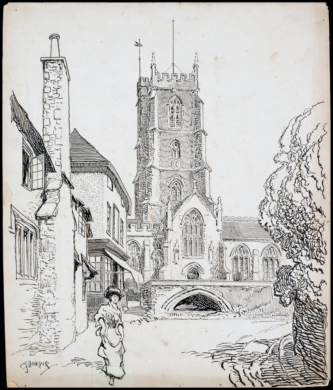 A View from the South of the Priory Church of St George, Dunster, Somerset by Charles George Harper
