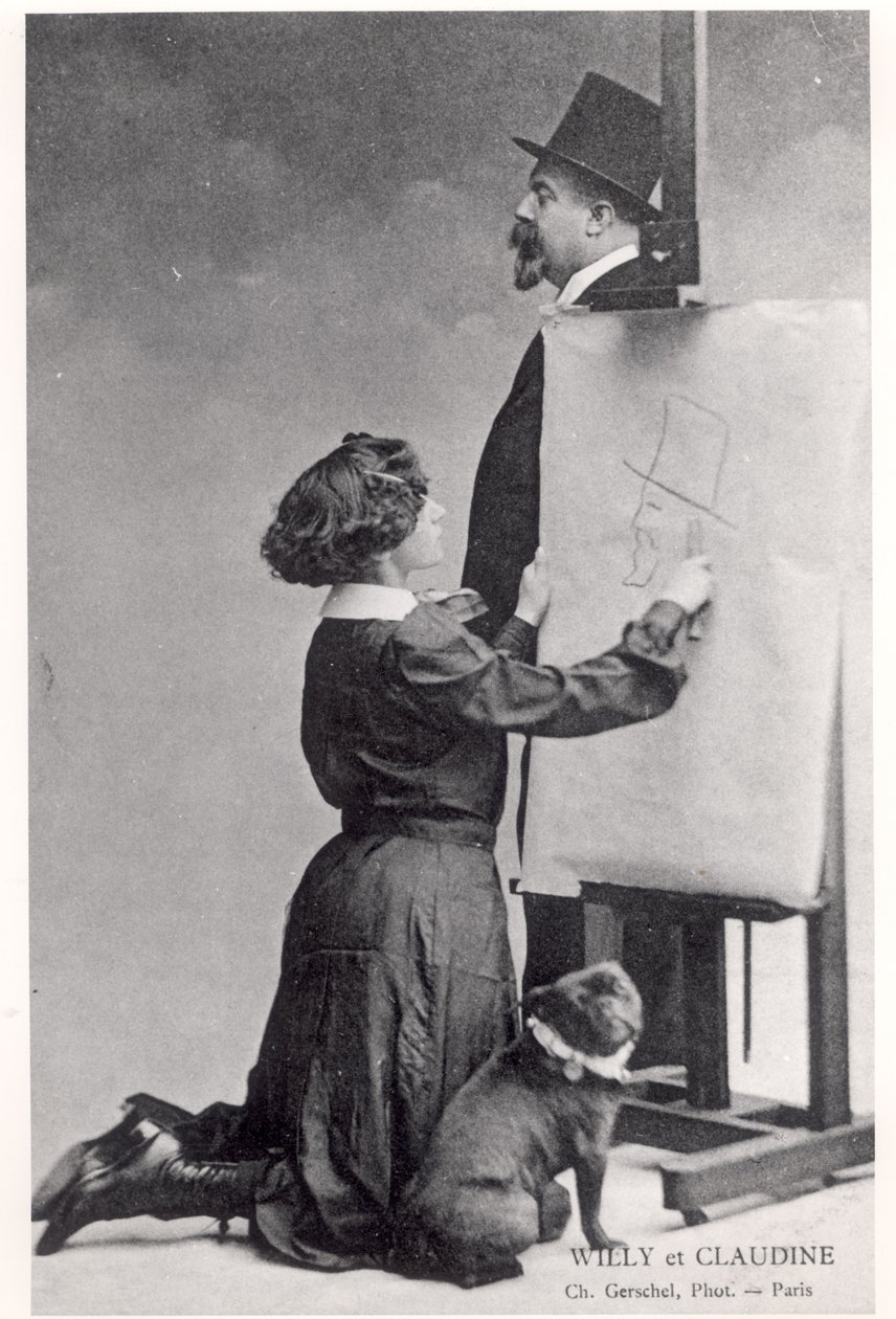 Postcard depicting Colette and her husband Willy by Charles Gerschel