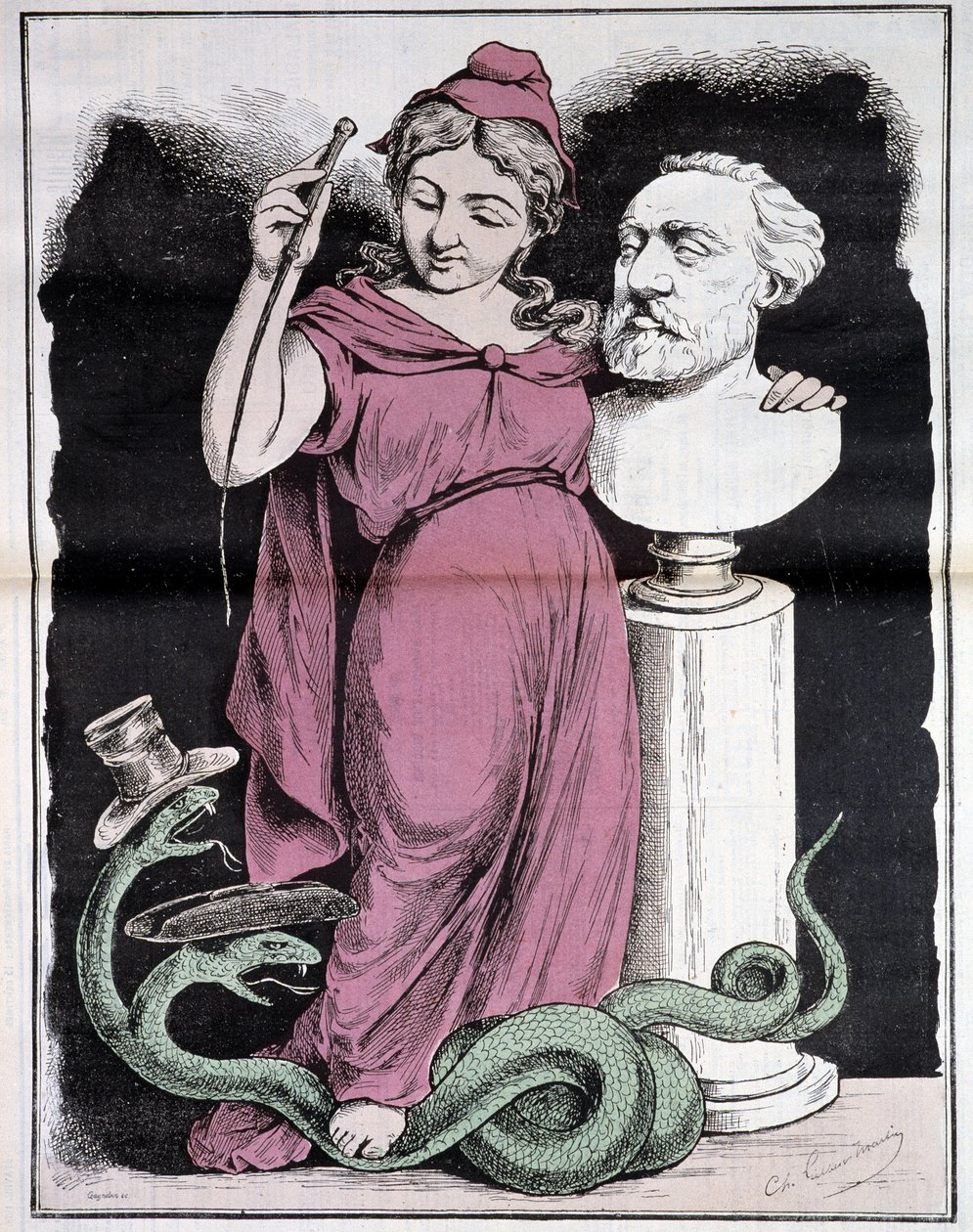La République au Concours de la Ville de Paris: Mon Sujet de Concours - by Gilbert-Martin (Marianne et Gambetta), in “Don Quixote”, March 1878 by Charles Gilbert Martin