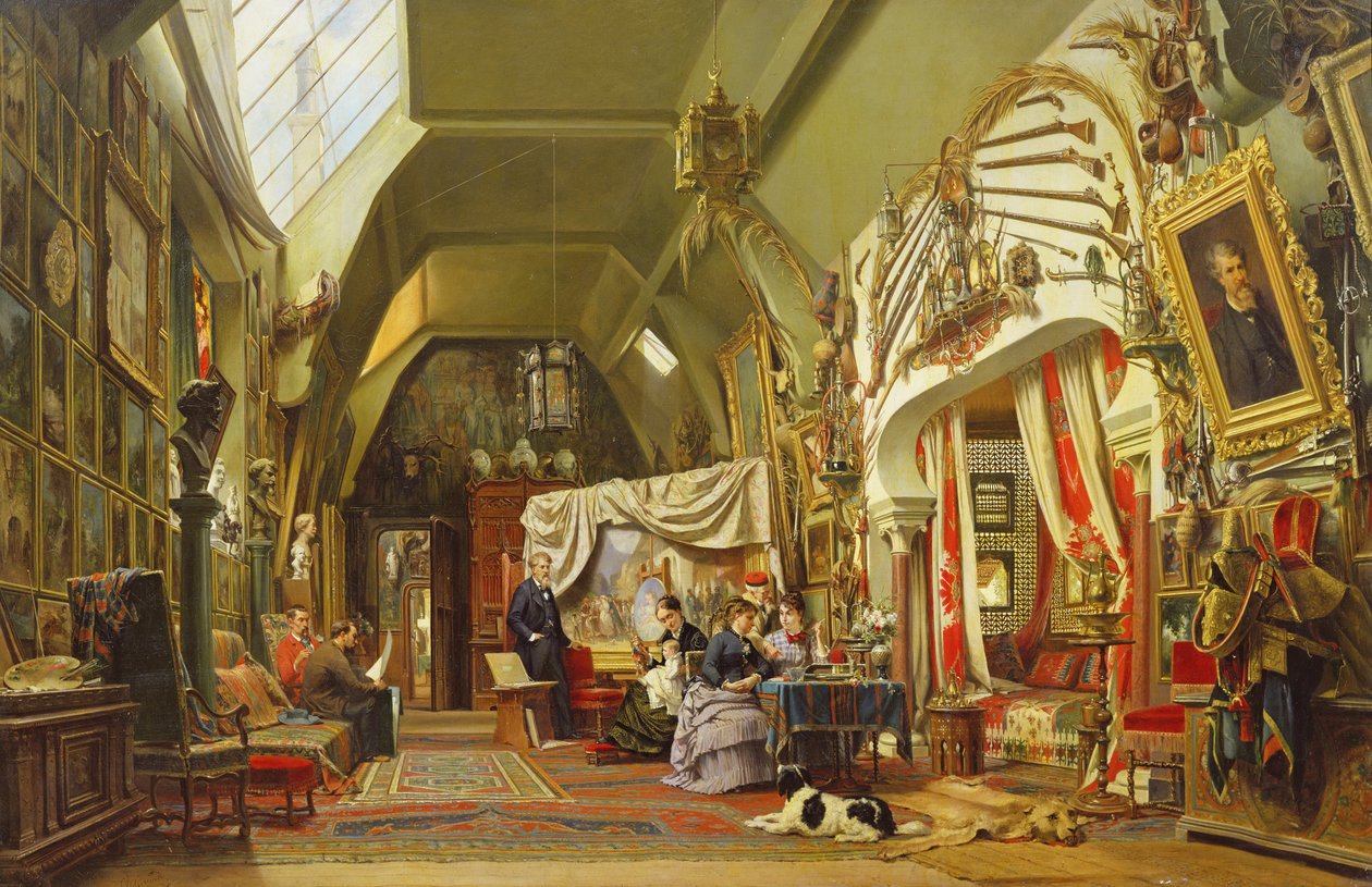 Eugene Giraud (1806-81) in his Studio with his Brother, Charles and his son, Victor by Charles Giraud