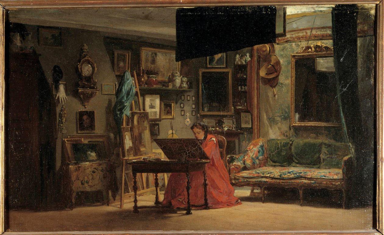 Princess Mathilde (1820-1904) in her studio, rue de Courcelles Princess Mathilde-Letizia Bonaparte in front of her office. Painting by Sebastien Charles Giraud (1819-1892). 19th century. Dim 0,32 x 0,52 m Paris, Musee Carnavalet by Charles Giraud