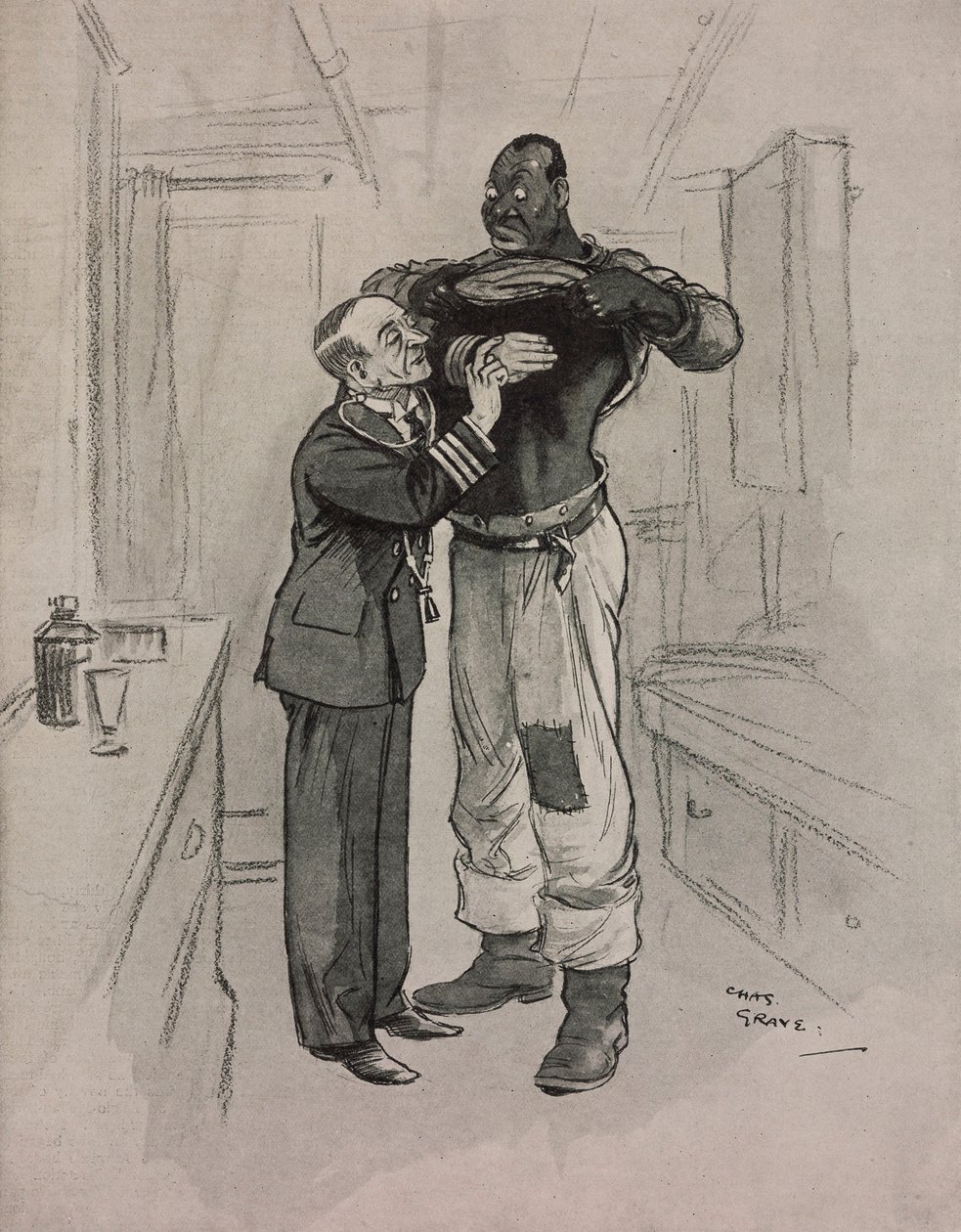 The black plague, a hypochondriac, cartoon by Chas Grave from The Tatler, No 1415, August 8 by Charles Grave