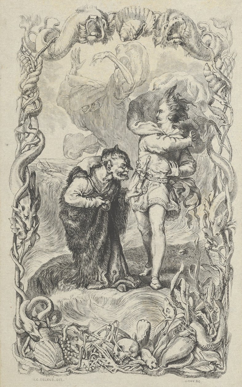 Illustration to the Tempest: Caliban, Ferdinand and Ariel, 1836 by Charles Gray