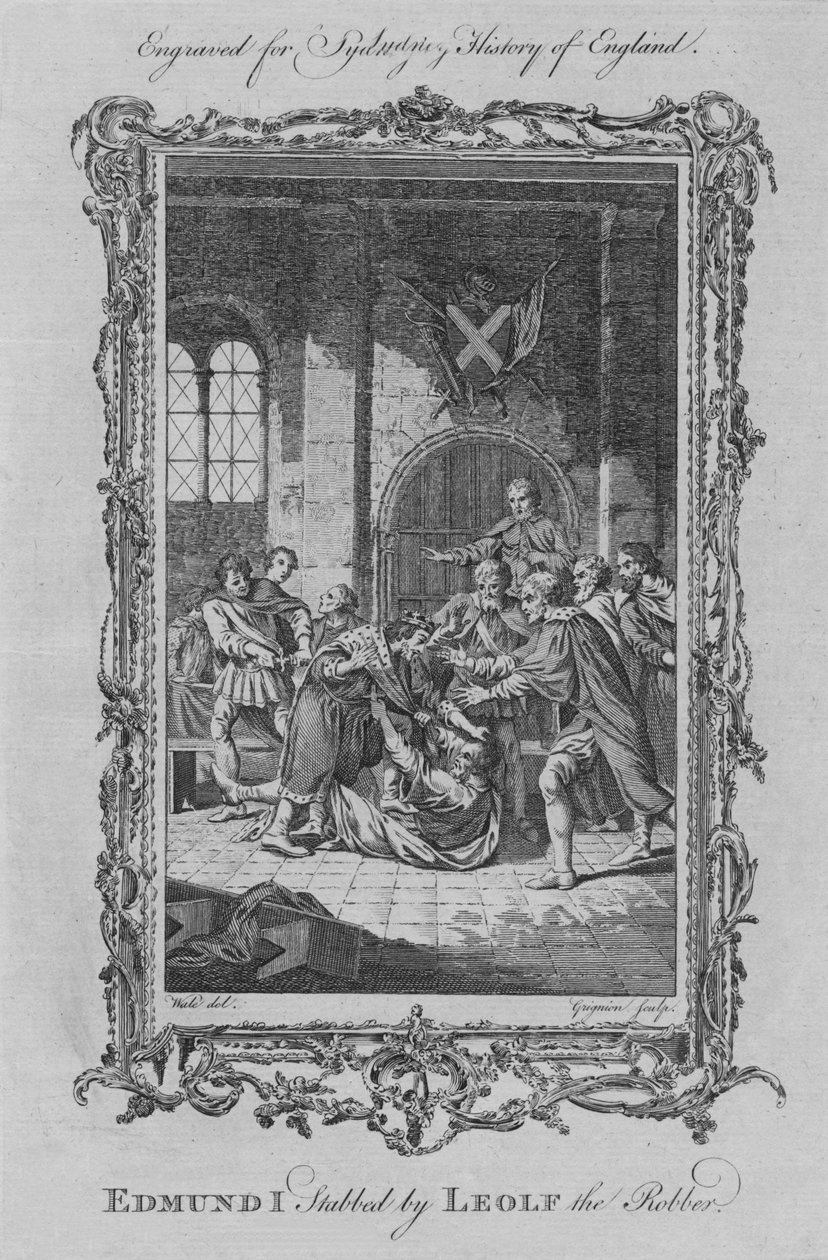 Edmund I Stabbed by Leolf the Robber by Charles Grignion