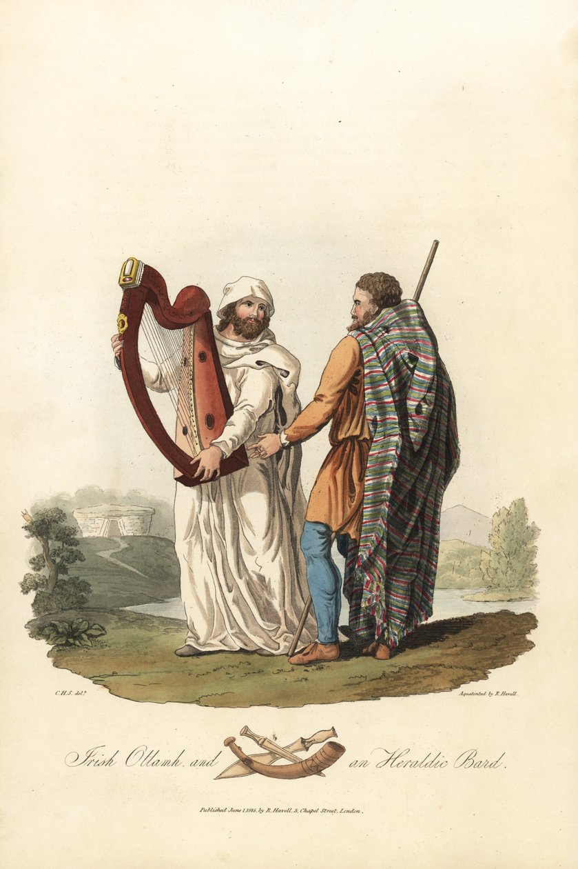Irish Ollamh and an Heraldic Bard, Pre-Roman Era, 1821 (engraving) by Charles Hamilton (after) Smith