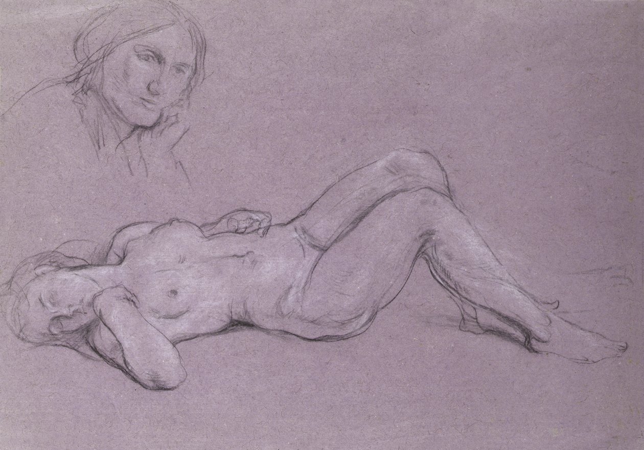 Study of a Reclining Nude Female Figure, with a Study of a Woman