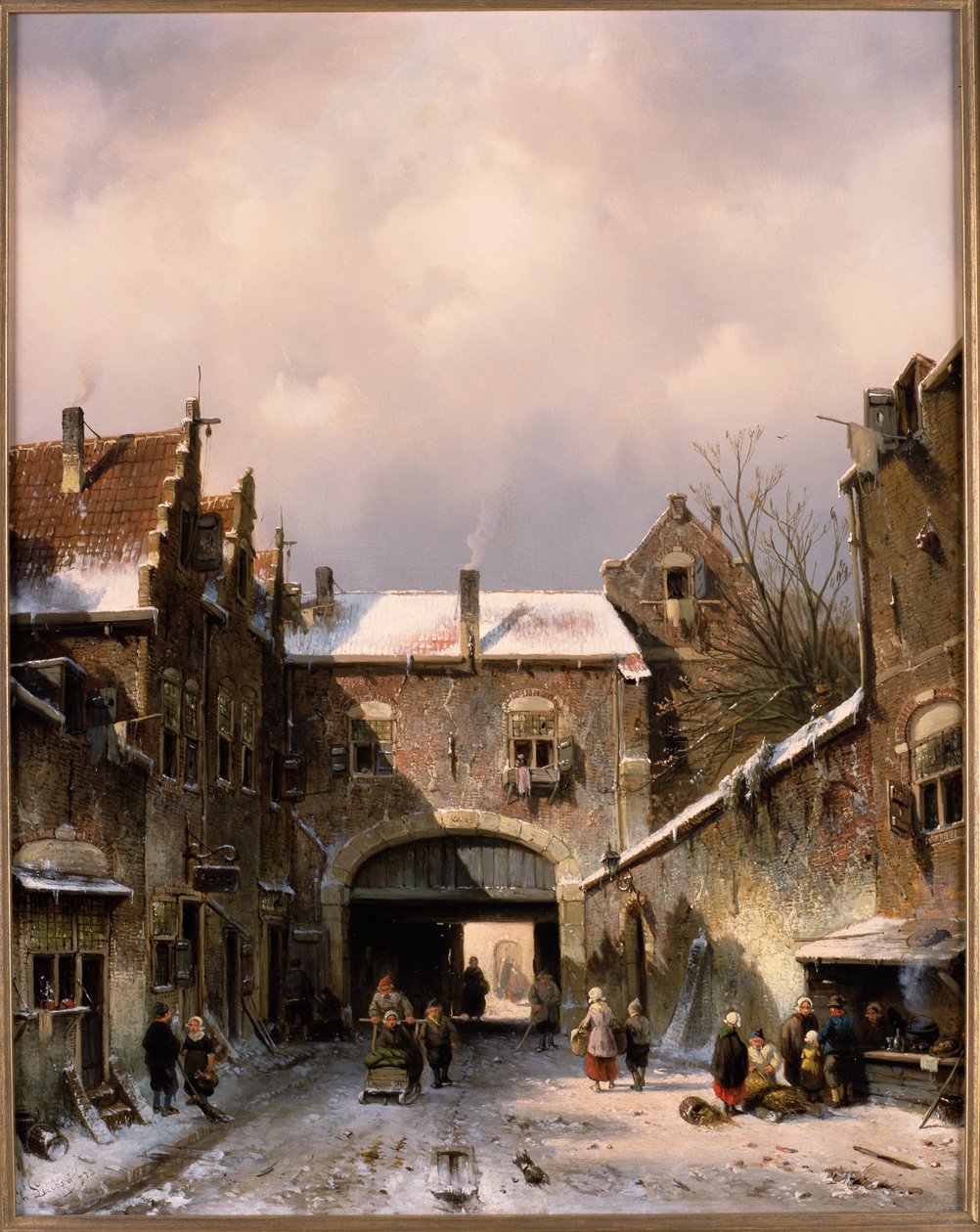 A Village Street Scene in Winter, 1893 by Charles Henri Joseph Leickert