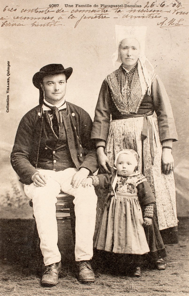 Old postcard, Plougastel Daoulas family, Brittany, France by Augustus Kollner