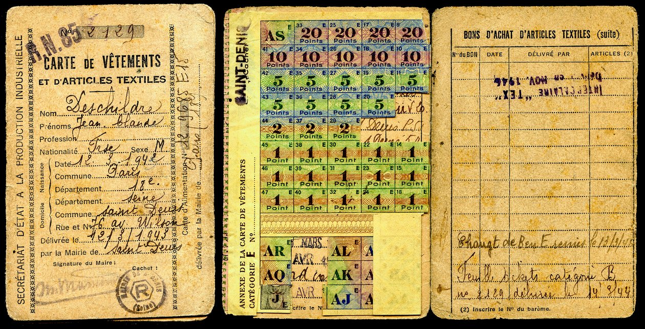 Rationing Card, Clothing Card, Secretariat for Industrial Production, Second World War 1941 by Augustus Kollner