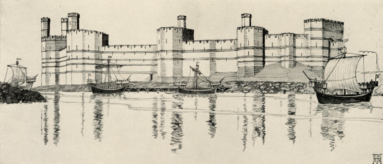 Exterior of Caernarvon Castle, North Wales by Charles Henry Bourne Quennell