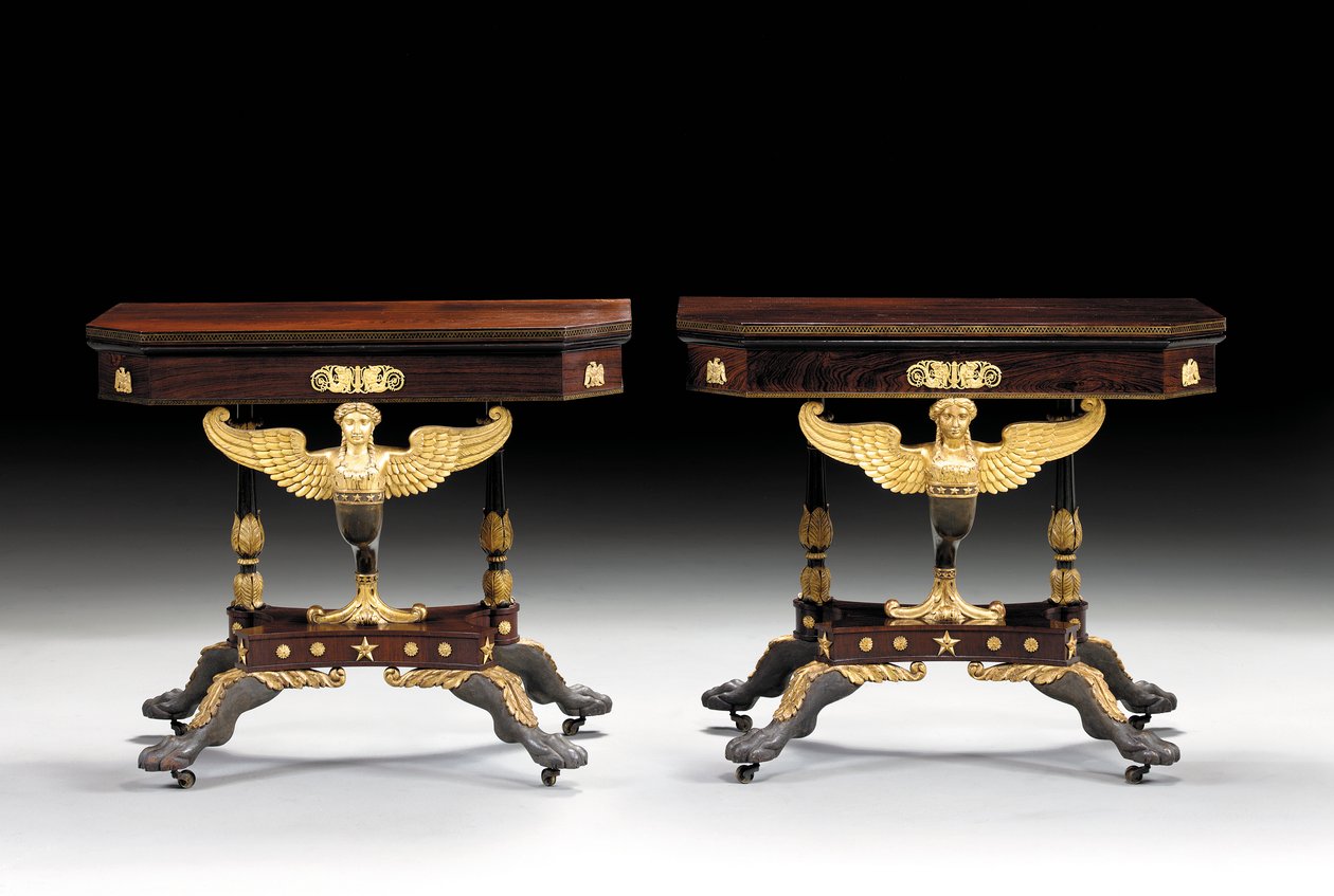 Two Classical Carved Card Tables by Charles Honore Lannuier