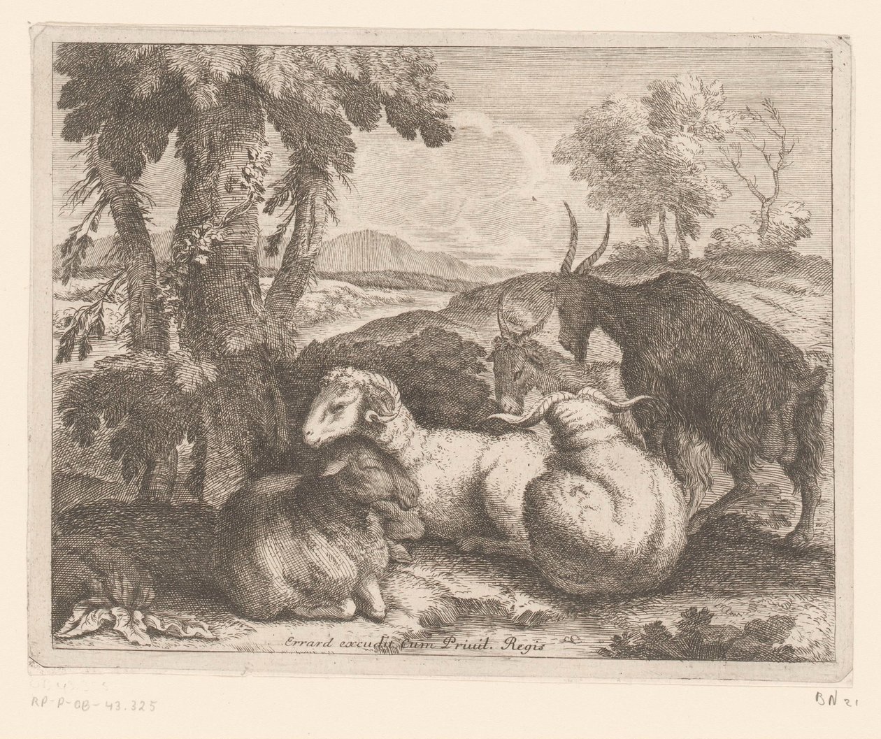 Sheep and Goats under a Tree (Animal Series) by Charles II Errard (attributed to)