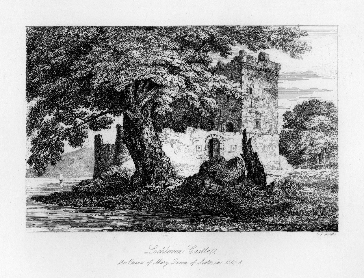 Lochleven Castle, Scotland, the prison of Mary, Queen of Scots, 1840 by Charles J. Smith