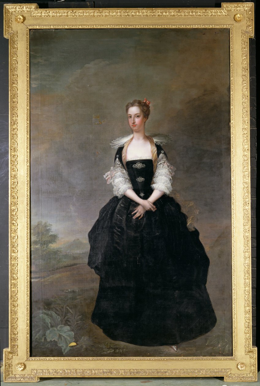 Portrait of a lady, member of the Dundas family, in a black velvet dress with lace sleeves by Charles Jervas