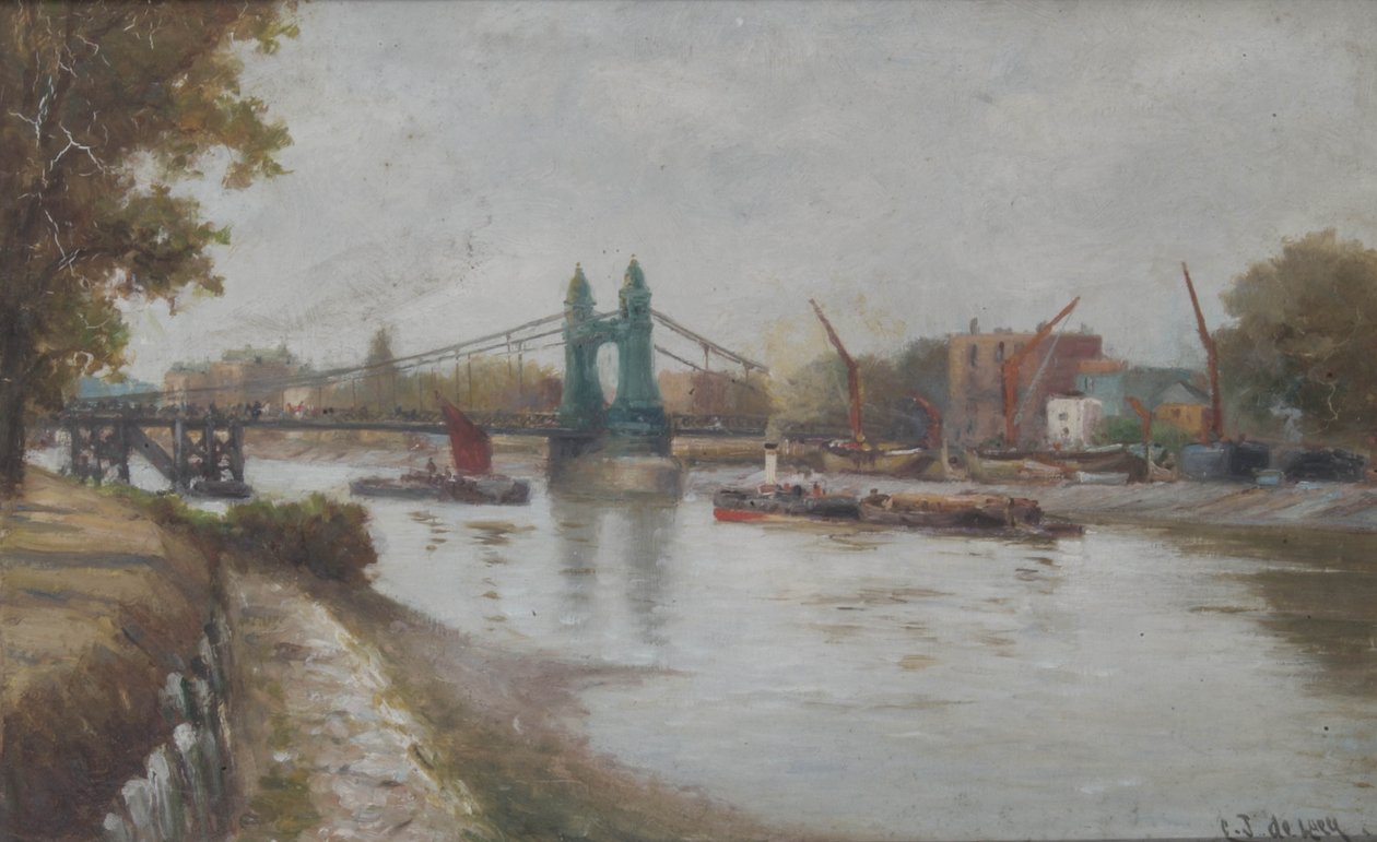 Hammersmith Bridge - The Present One - Looking from the Surrey Shore by Charles John de Lacy