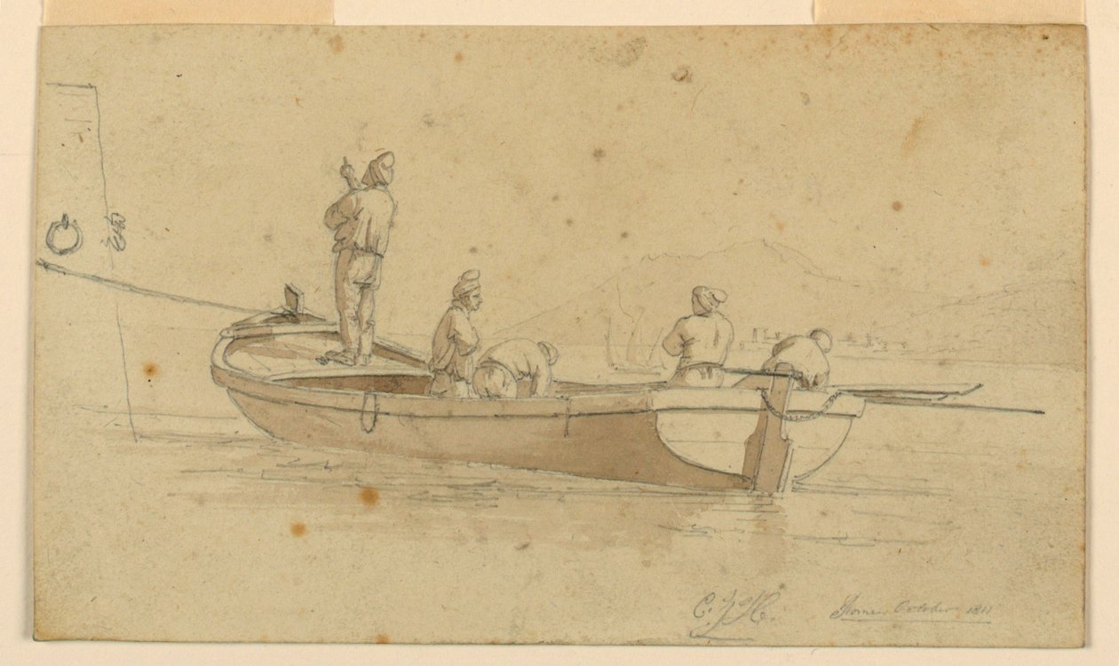 Fishing Boat at Italian Lake by Charles Joseph Hullmandel