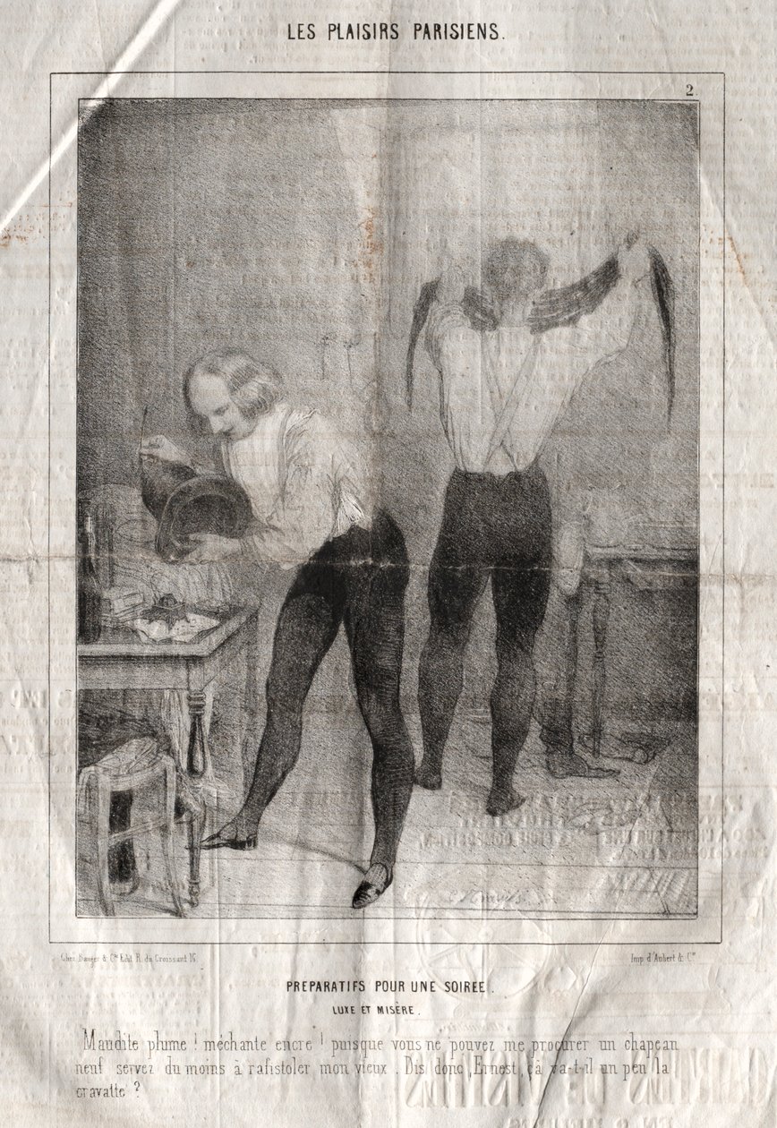 Les Plaisirs Parisiens: Preparatifs pour une soiree. Luxe et misère. Maudite plume! Mèchante... by Charles Joseph Traviès de Villers