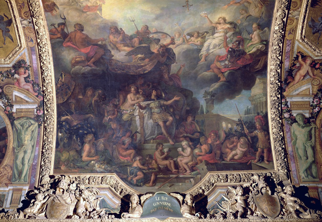King Louis XIV Governing Alone in 1661, Ceiling Painting from the Galerie des Glaces by Charles Le Brun