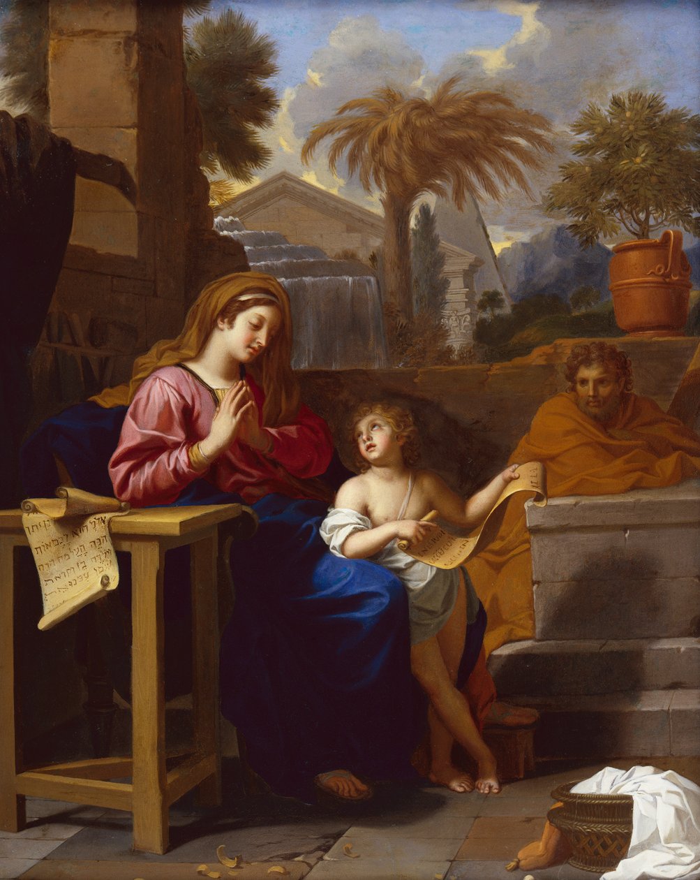 The Holy Family in Egypt with the Infant Christ Reading a Hebrew Script by Charles Le Brun