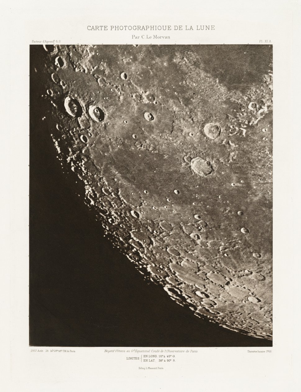 Photographic Chart of the Moon, plate XI.A, August 26 by Charles le Morvan