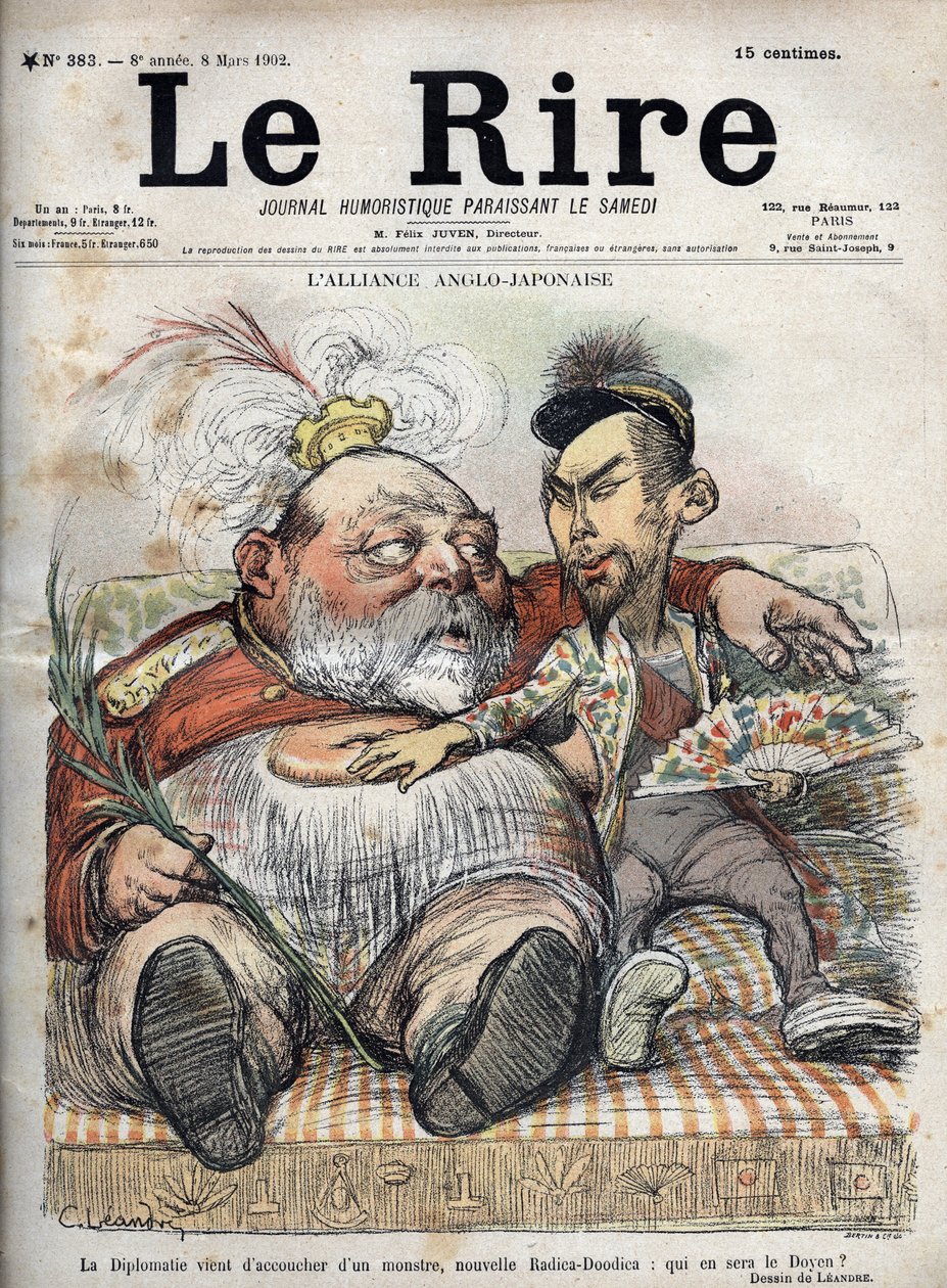 Anglo-Japanese Alliance (1902) Diplomacy has just given birth to a monster, new Radica-Doodica: who will be the Dean? - King Edward VII - Caricature 1902 by Charles Leandre for The Laughter by Charles Leandre