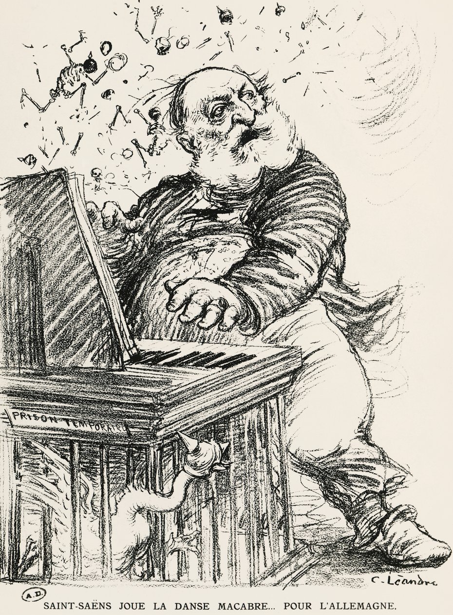 Caricature of Charles Camille Saint-Saens, French composer, pianist and organist by Charles Leandre