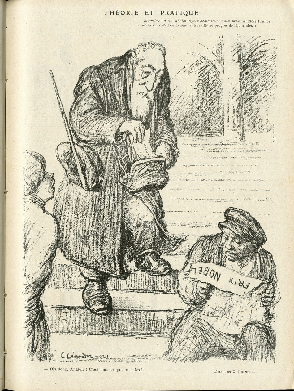 Illustration by Charles Leandre in Le Rire, 31/12/21 - Theory and Practice - Nobel Prize - Lenin, France Anatole by Charles Leandre
