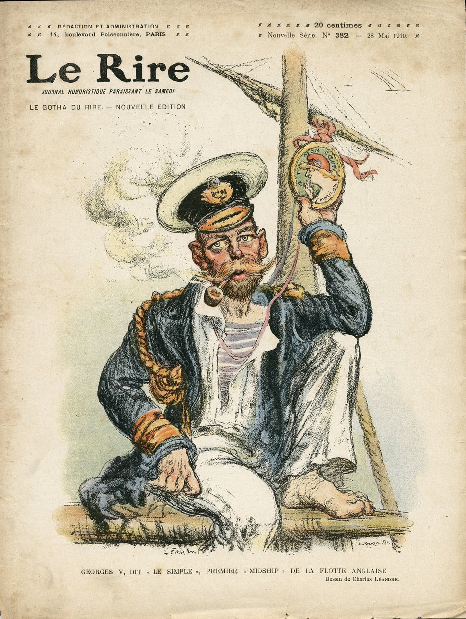 Illustration by Charles Leandre for the Cover of Le Rire, 28/05/10 - England Great Britain, Folly, Maritime Marine Seaside, Smoking, Tobacco - George V by Charles Leandre