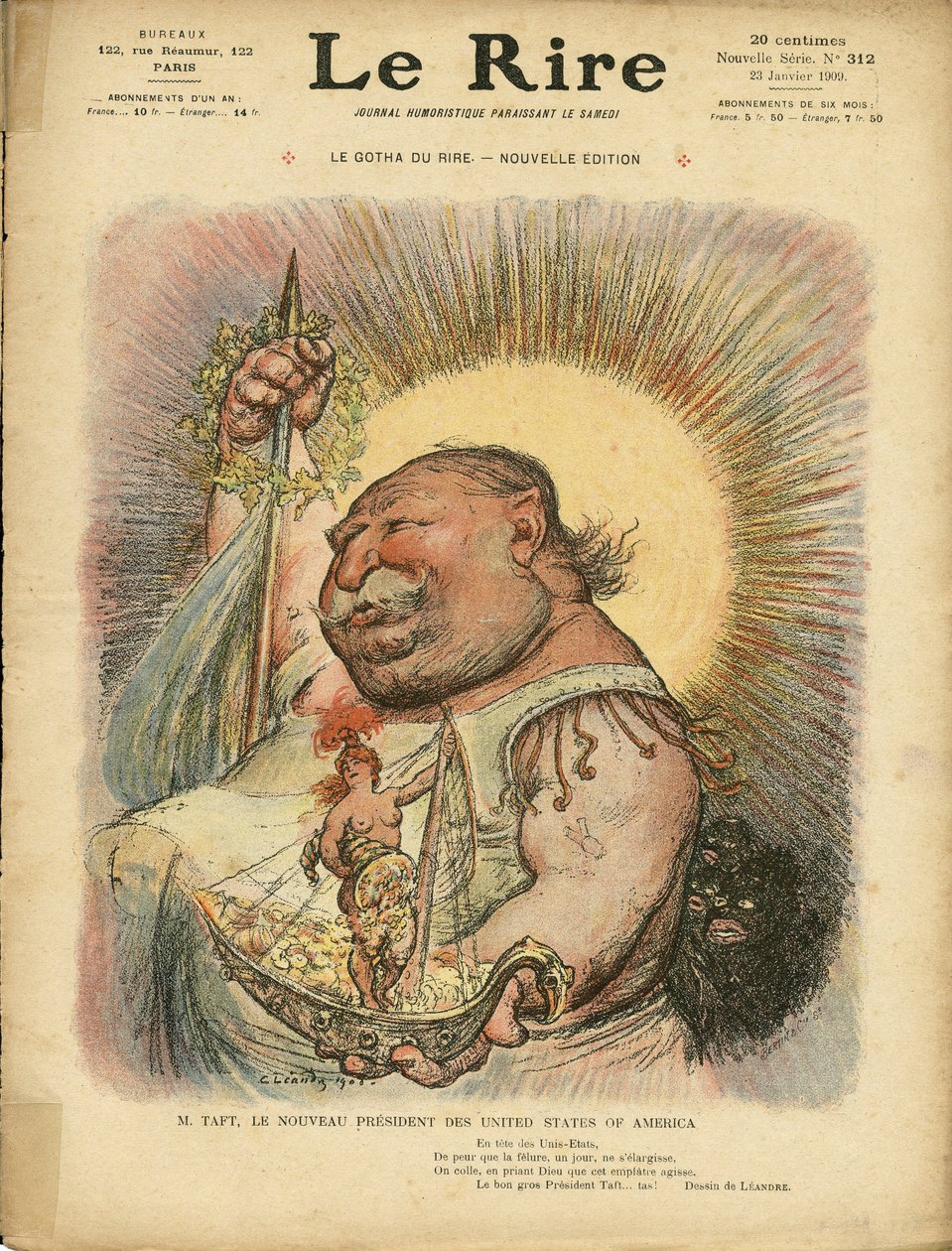 Illustration of Charles Leandre for the Cover of Le Rire, No. 312, 23/01/09 - America USA USA - William Howard Taft, President by Charles Leandre