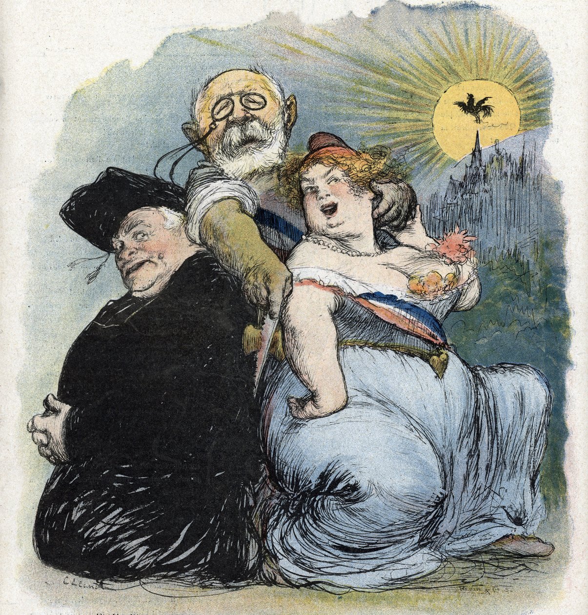 Separation from Church and State: the French Politician Jean-Bienvenu Martin, Minister of Public Instruction, Fine Arts and Worship, Desperately Seeking to Separate the Church as a Priest of France by Charles Leandre