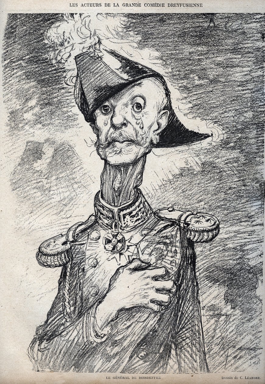 The actors of the great Dreyfussian comedy - Portrait of Raoul Le Mouton de Boisdeffre, French military - cartoon by Charles Leandre in Le Rire by Charles Leandre