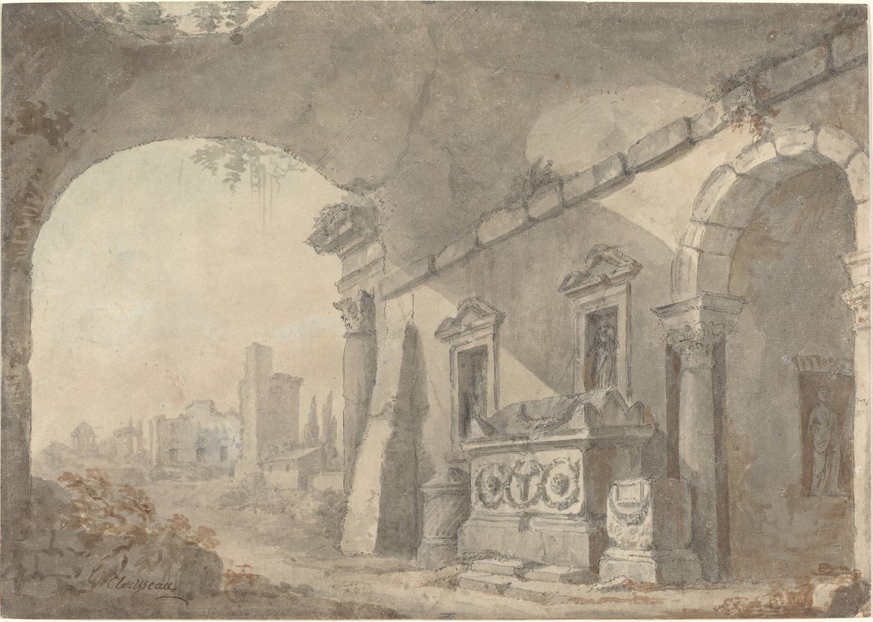 Roman Ruins with a Sepulchre by Charles Louis Clerisseau