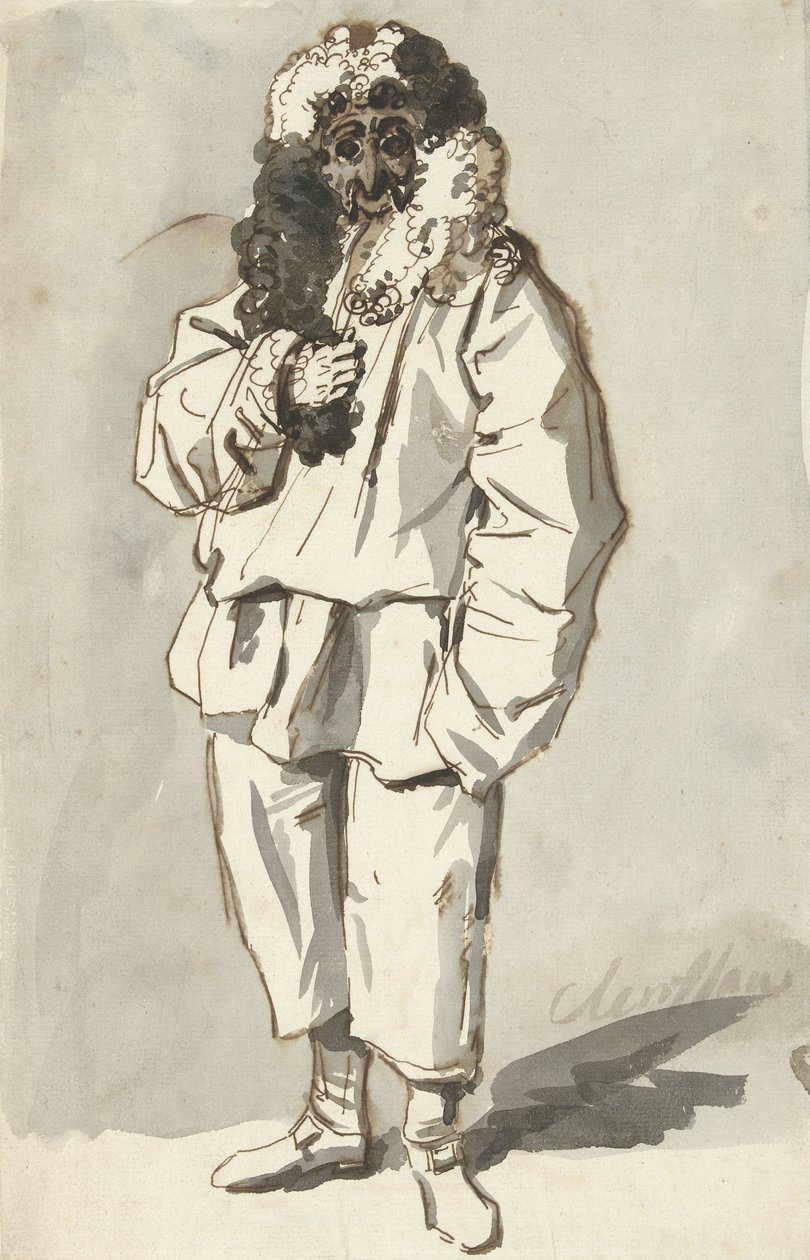 Roman Pulcinella in Carnival Costume by Charles Louis Clerisseau