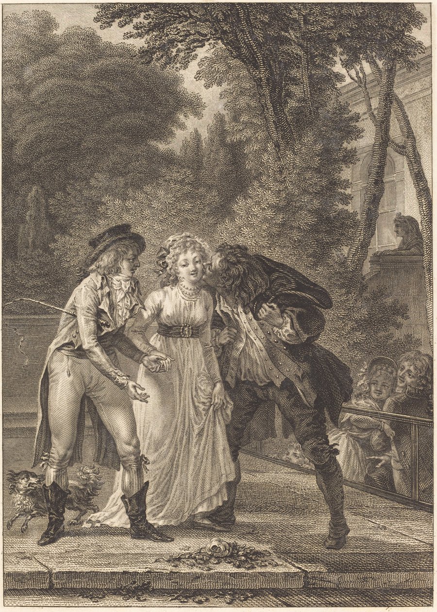 The Returned Kiss by Charles Louis Lingée after Jacques Louis François Touzé