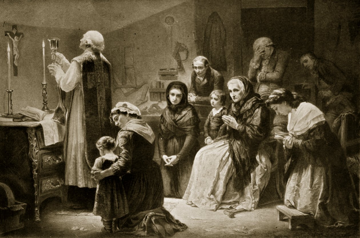 Celebration of mass during the French Revolution, illustration from 
