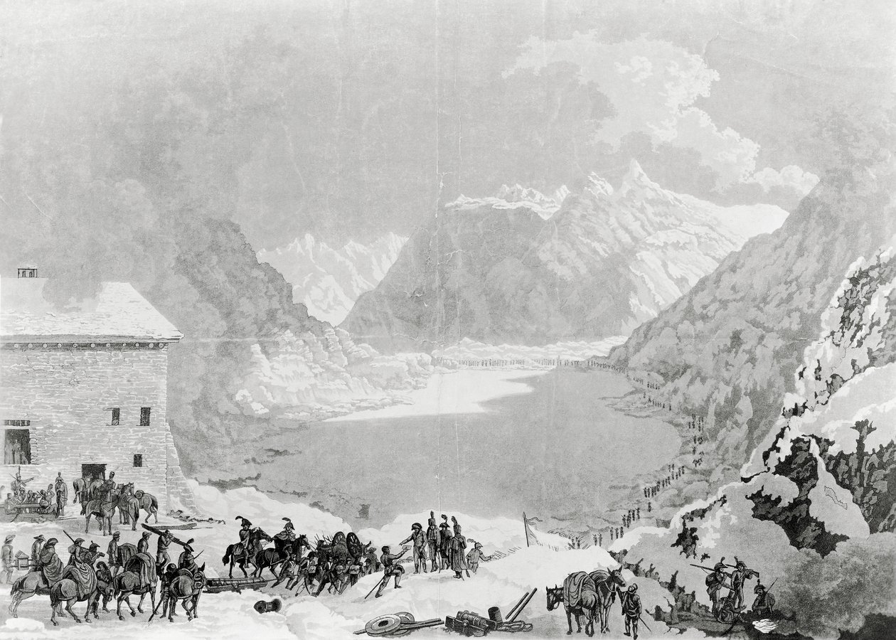 French Army of First Consul Napoleon Bonaparte at Great St Bernard Pass Hospice, May 20 by Charles Louis Lucien Muller