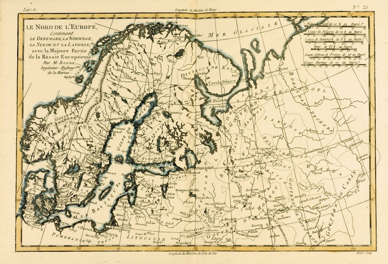 Northern Europe, Including Denmark, Norway, Sweden and Lapland, with Most of Western Russia, from Atlas de Toutes les Parties Connues du Globe Terrestre by Guillaume Raynal (1713-96) Published Geneva by Charles Marie Rigobert Bonne