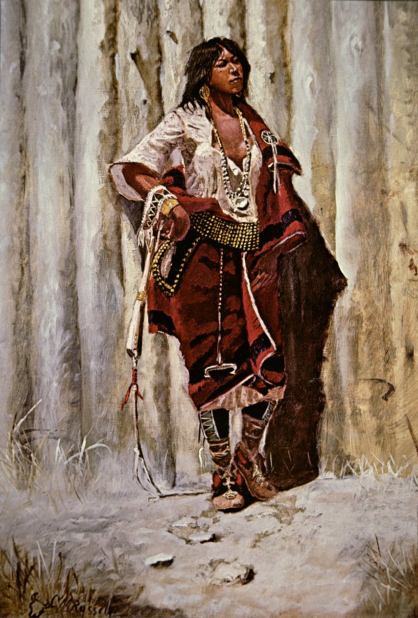Indian Maid at the Stockade by Charles Marion Russell