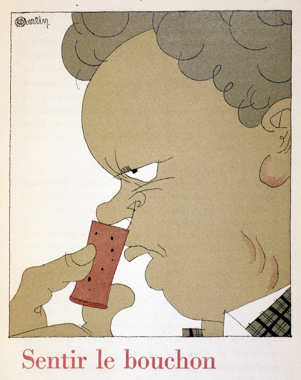 Feeling the Cork - in Monseigneur le Vin, drawing by Charles Martin, fascicle des Etablissements Nicolas by Charles Martin
