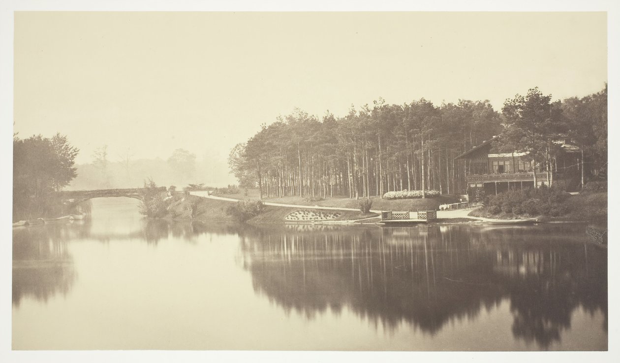 Untitled, c. 1850 (Bridge and chalet in the Bois de Boulogne, a park in Paris) by Charles Marville