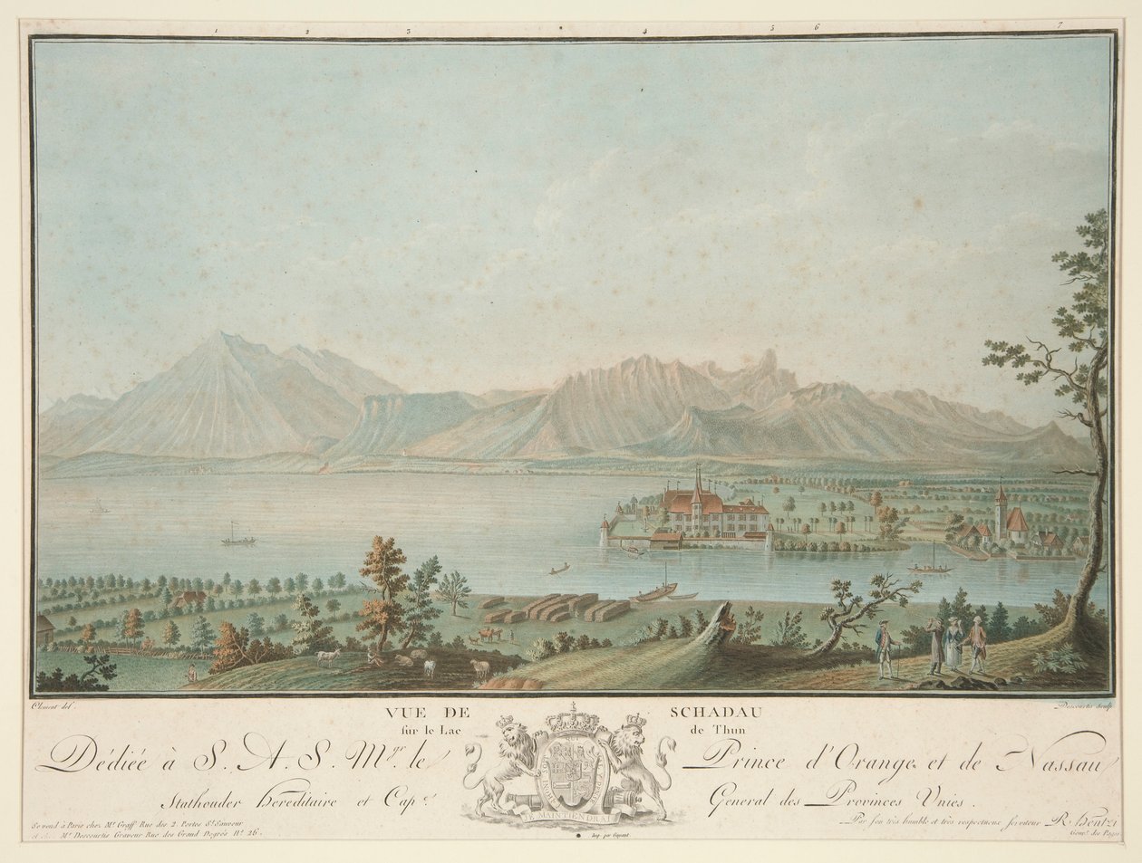 View of Schadau on Lake Thun (after Clement) by Charles Melchior Descourtis