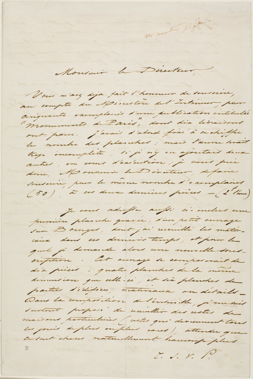 Charles Meryon Autographed Letter by Charles Meryon