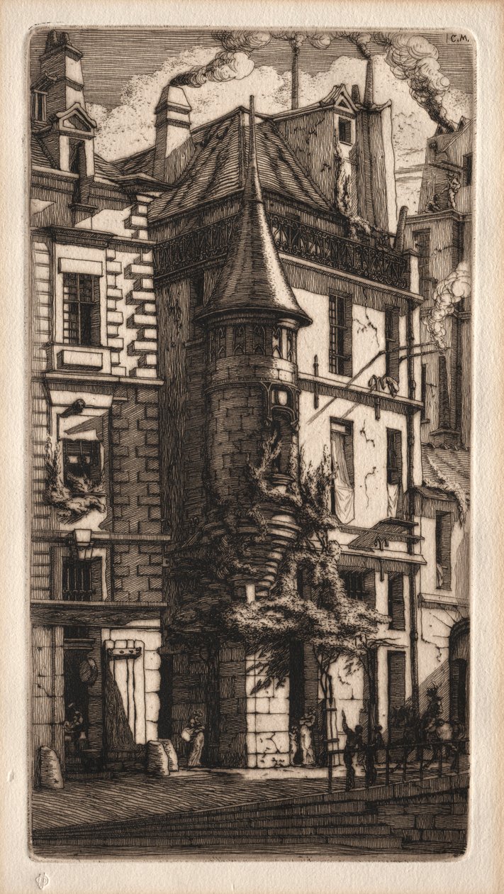Etchings of Paris: House with a Turret, Weavers Street, 1852 by Charles Meryon