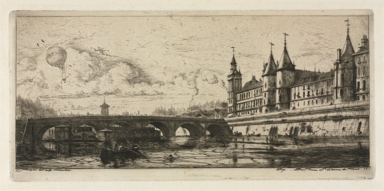 Etchings of Paris: The Exchange Bridge by Charles Meryon